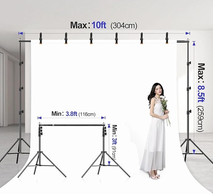 EMART 10x8.5FT Backdrop Stand, Photo Video Studio Adjustable&Lockable Heavy Duty Background Support System Kit with 6 Backdrop Clamps, 2 Sandbag and Carry Bag for Photography, Parties, Wedding, Video