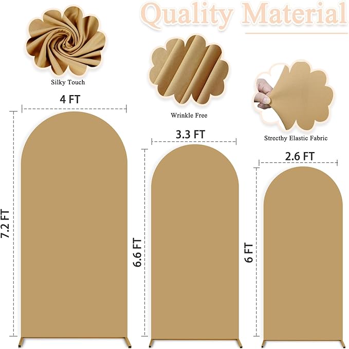 Set of 3 Wedding Arch Covers 6ft 6.6ft 7.2ft Brown Arch Cover for Chiara Backdrop Stands Tan Spandex Arches Stand Cover Balloon Arched Covers Stretchy Backdrop for Baby Shower Party Ceremony