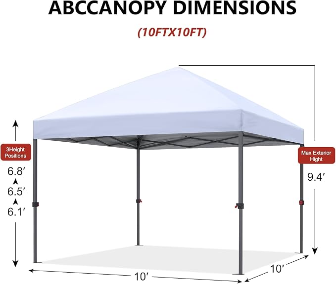 ABCCANOPY 10x10 Pop Up Canopy Tent, Easy Setup Instant Shelter with Wheeled Bag, Heavy Duty Outdoor Canopy for Beach, Market, Backyard, UV Protection, Outdoor Weather Protection (Yellow, 10x10)