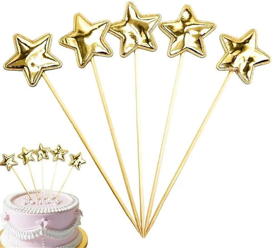 Cupcake Toppers 200pcs Solid Star Birthday Cake Topper Birthday Cake Toppers For Boys Food-grade Food Cake Decor Stake Safe Glitter Cake Decoration(Gold)