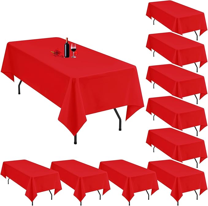 10 Pack Red Tablecloths for 6 Foot Rectangle Tables 60 x 102 Inch Red Table Cloth Rectangle Table 6ft Tablecloth Linen Polyester Fabric Washable Tablecloths for Parties Wedding Banquet
