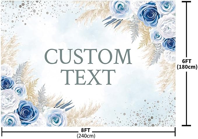 MEHOFOND Custom Boho Happy Anniversary Backdrop Blue Floral Bohemia Pampas Grass Anniversary Banner Cheers to Marriage Wedding Party Decorations Memorial Portrait Photo Booth Background 8x6ft