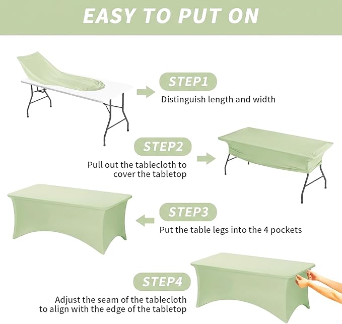 Fixwal 3 Pack Sage Green Tablecloth Rectangle 6Ft, Stretch Spandex Fitted Table Cover for Party, Trade Show, Wedding, Buffet, Graduation, Vendor Stand