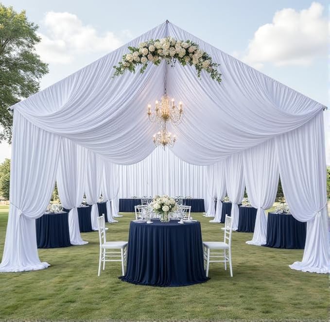 4 Panels 5x20ft White Ceiling Drapes for Wedding Parties, Wrinkle Free 20ft Long Thick Polyester Wedding Draping Tent Ceiling Curtains Arch Drapery for Birthday Party Tent Canopy Decor