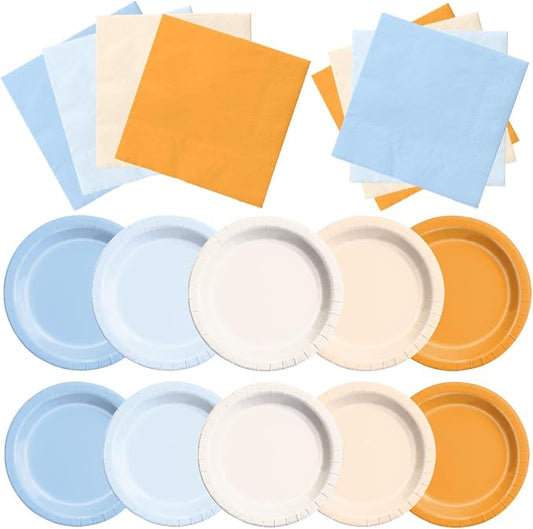 CMUSKO Little Pumpkin Baby Shower Decorations Boy - 60pcs Blue Orange Plates and Napkins A Little Pumpkin is On The Way Themed Fall Baby Shower Birthday Decoration