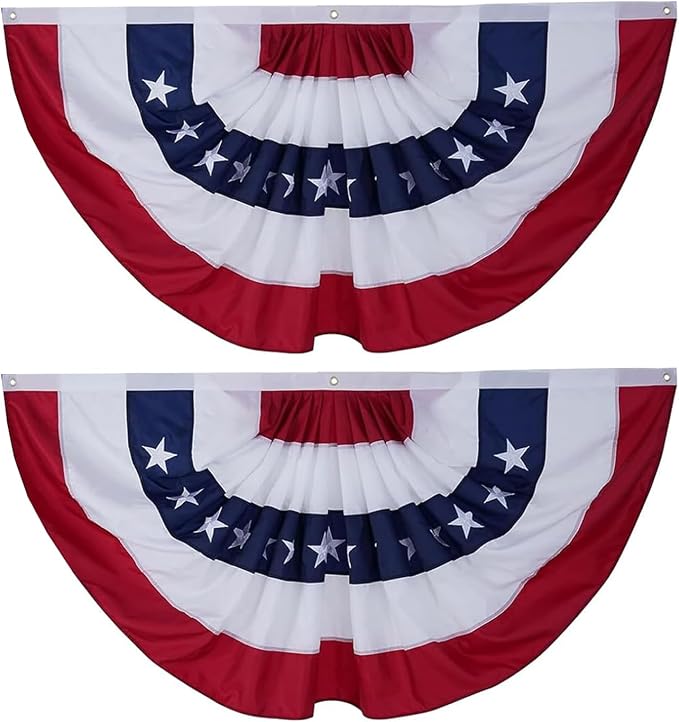 Bradford American Bunting Flags 1.5x3 ft 2 Pack for Outdoor, Embroidered USA Bunting Flags with 3 Brass Grommets, US Pleated Fan Flag Patriotic Half Fan for 4th of July 250 Anniversary