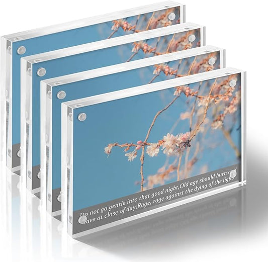 4 Pack Acrylic Picture Frames 5x7, Double Sided Magnetic Photo Blocks - 20% Extra Thick Self Standing Clear Frameless Holder, Desktop Display for Wedding Photos, School Portraits & Office