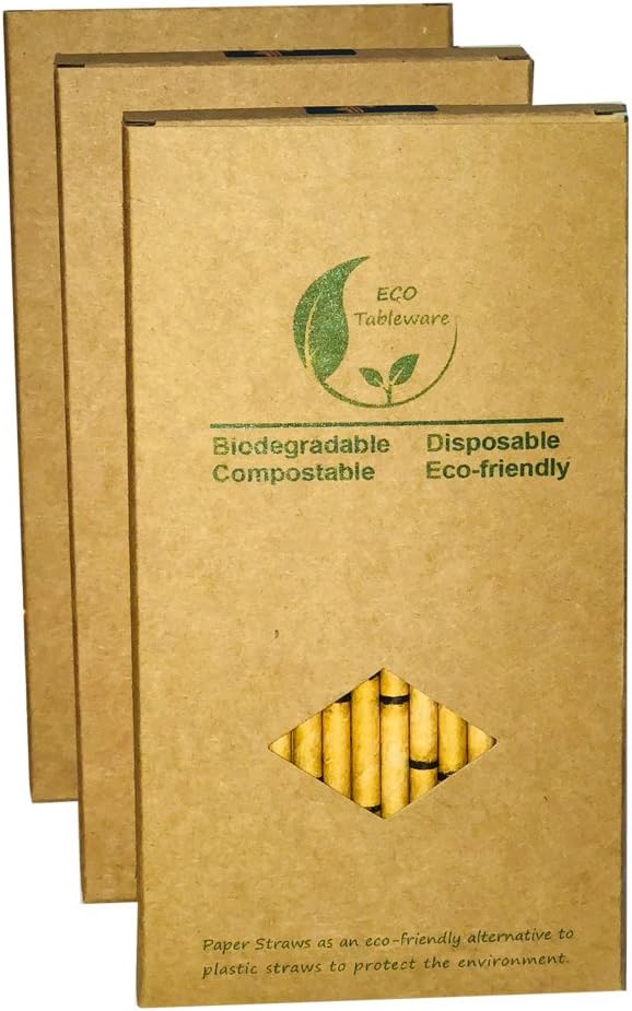 Yellow Bamboo Paper Straws, Packed 100 Biodegradable Bamboo Drinking Straws For Drinking, Environmentally Friendly Straw to Replace Plastic Straw