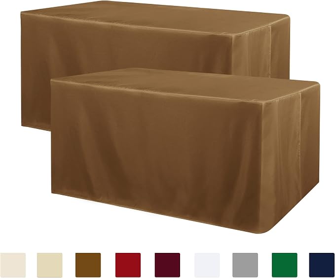Obstal 2 Pack 4ft Tablecloths for Rectangle Tables - Water Resistant Washable Fabric Polyester Rectangle Table Cover Protector for Wedding, Banquet and Trade Shows, 48L x 24W x 30H Inches, Coffee