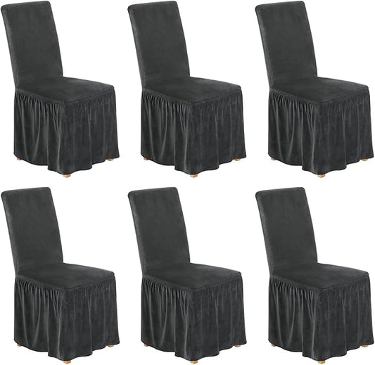 NICEEC Spandex Chair Covers for Dining Chairs Covers Set of 6 Removable Dining Room Chair Covers with Skirt Parson Chair Slipcovers Washable Chair Protector for Kitchen Wedding Party Banquet(Grey)