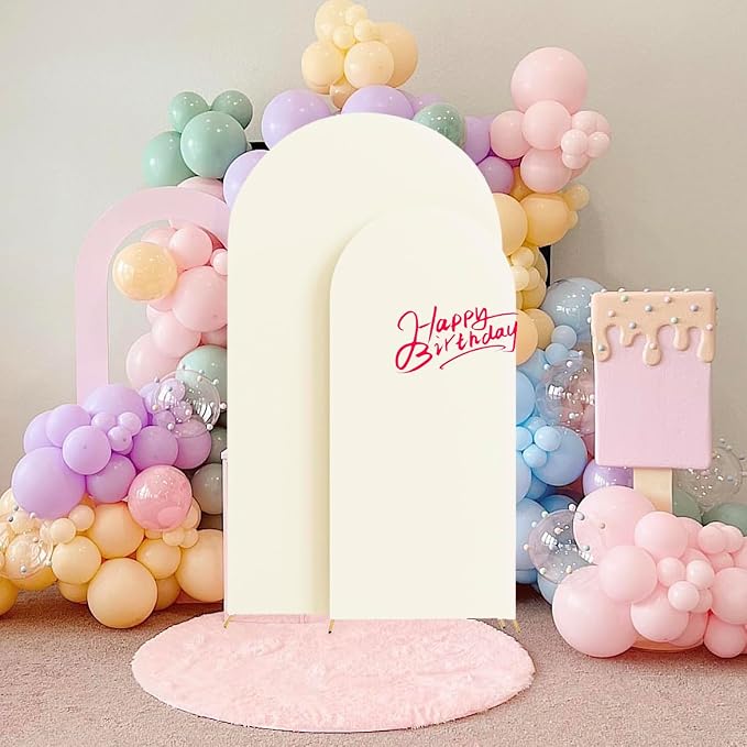 HAINARverS Set of 2 Wedding Arch Cover 6FT,7.2FT Spandex Fitted Stretchy Arch Stand Covers,2 Sided Round Top Chiara Backdrop Cover for Birthday Party Banquet Baby Shower Arch Decoration(Ivory)