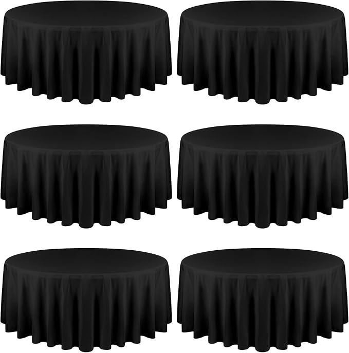 Fani 6 Pack Black Round Tablecloth, 90 Inch Polyester, Stain & Wrinkle Resistant, Washable Fabric, Circular Table Cover for Wedding Party Dining Banquet