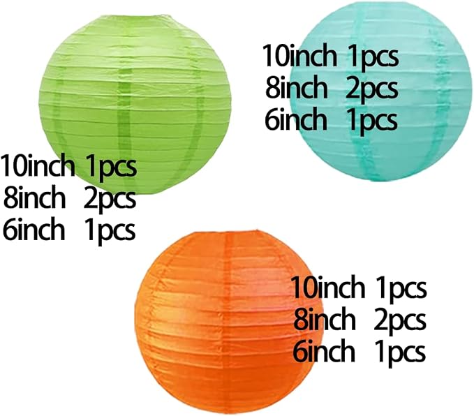CC wonderland zone 12pcs Fruit Green Orange and Pastel Blue Lanterns,Hanging Paper Lanterns for Dinosaur Birthday Party Decoration