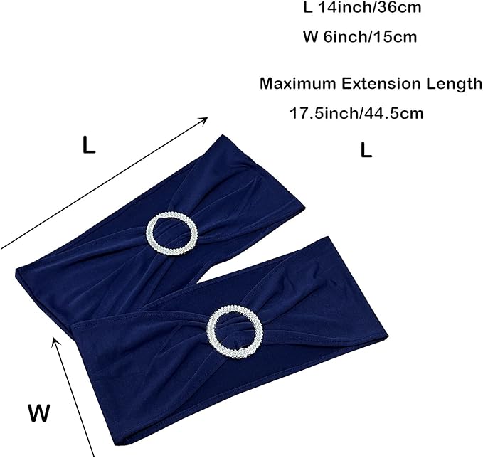 Spandex Chair Sashes Bands 50PCS Stretch Chair Ties Bows with Buckle Slider for Wedding Party Banquet Decoration (Navy Blue)…