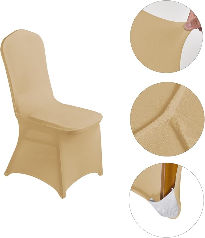LZY 10pcs Spandex Chair Cover Stretch Slipcovers for Wedding Party, Dining Banquet Chair Decoration Covers (Champagne, 10)