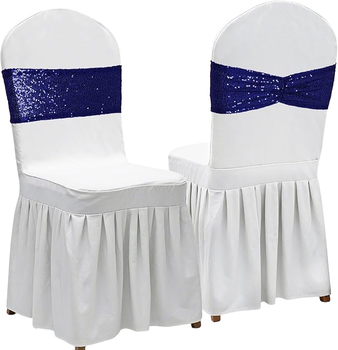 Poise3EHome Navy Blue Sequin Chair Sashes Folding Chair Covers Bow for Wedding Party Reception Decorations, 50 PCS