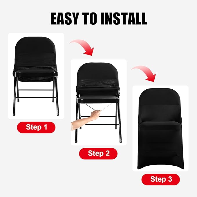 Stretch Spandex Chair Covers - Black 150 PCS, Folding Kitchen Chairs Cover, Universal Washable Slipcovers Protector, Removable Chair Seat Covers, for Wedding Party Dining Room Banquet Event