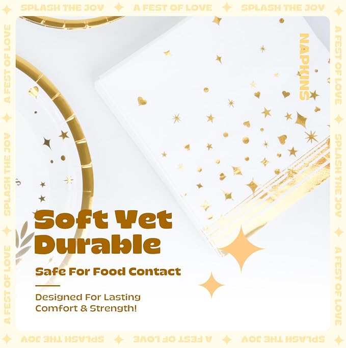 151 Counts 'Cheers to love' Gold Dinnerware and Tablecloth Set for Bridal Shower, Engagement, Wedding, Party Decorations, Elegant Tableware Set Includes Plates, Napkins, Cups, Tablecloth, Knives, Fork