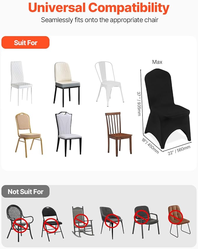 VEVOR 50 Pcs Black Chair Covers Polyester Spandex Stretch Slipcovers for Wedding Party Dining Banquet Arched-Front Chair Covers