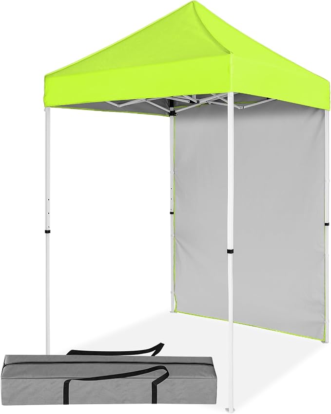 5x5 Pop Up Canopy Tent with One Sidewall, Instant Portable Beach Canopy, Outdoor Tent with Carry Bag for Camping, Sports, Tailgating, Events, Neon Green