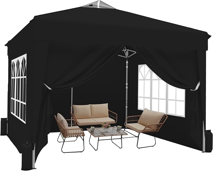 10x10 Pop Up Canopy Tent with Sidewalls x 4 – Easy Setup Canopy Tent, Waterproof, UV-Resistant, Portable with Carry Bag for Outdoor Events, Camping, and Backyard Parties – Black