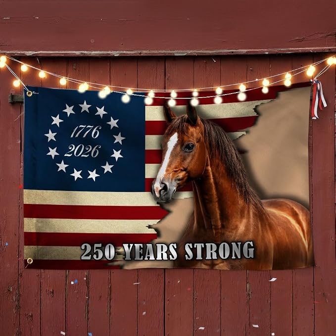 FLAGWIX American 250 Years Anniversary Horse Flag - Polyester Double-sided Yard Flags For Outside Grommet Flag, 3x5 ft - 4th of July Decorations for Home Yard Garden Decor Banner, Gifts For Men Women