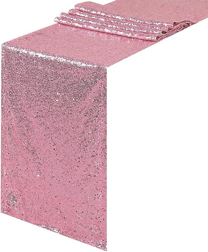 JYFLZQ Rose Pink Sequin Table Runner 12" x 108" Sparkly Pink Metallic Table Runner Glitter Sequin Runner for Table Birthday Party Event Decorations