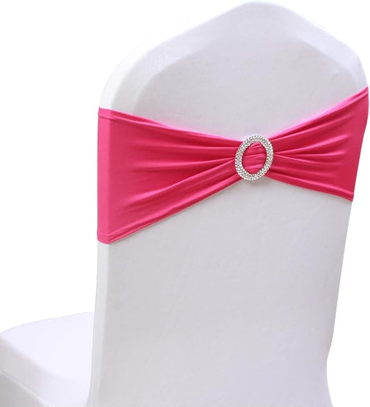100PCS Fushia Stretch Chair Sashes Bows Elastic Chair Bands with Buckle Slider Sashes Bows for Wedding Hotel Banquet Birthday Party Decorations (100PCS, Fushia)