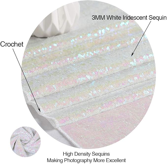 Eternal Beauty White Iridescent Sequin Backdrop, 8x8 Ft Glitter Background Curtains for Shimmer Photography Party Wedding Birthday Back Drop Decor
