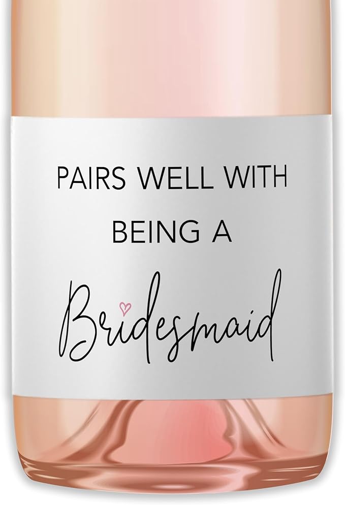 Pairs well with being a Bridesmaid ● SET of 12 ● Bridesmaid Proposal Mini Champagne Labels, Will You Be My Maid of Honor, Ask Bridesmaids Bridal Party Gifts Wine Bottle Stickers Label M201-ASK–12