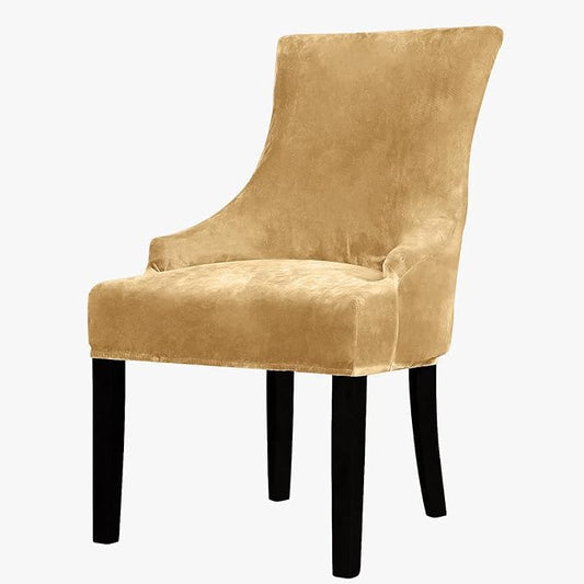 Lellen Velvet Stretch Wingback Chair Cover - Reusable Wingback Side Chair Slipcover Chair Seat Cover Chair Protector Cover for Dining Room Banquet（Beige, 1PC