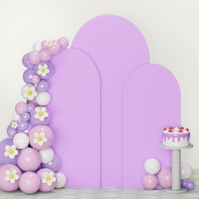 FUHSY Arch Covers Set of 3 Wedding Arch Backdrop Cover 4FT 5FT 6FT Lavender Backdrop Arched Covers Happy Birthday Arches Frame Cover for Bridal Baby Shower Party Decoration