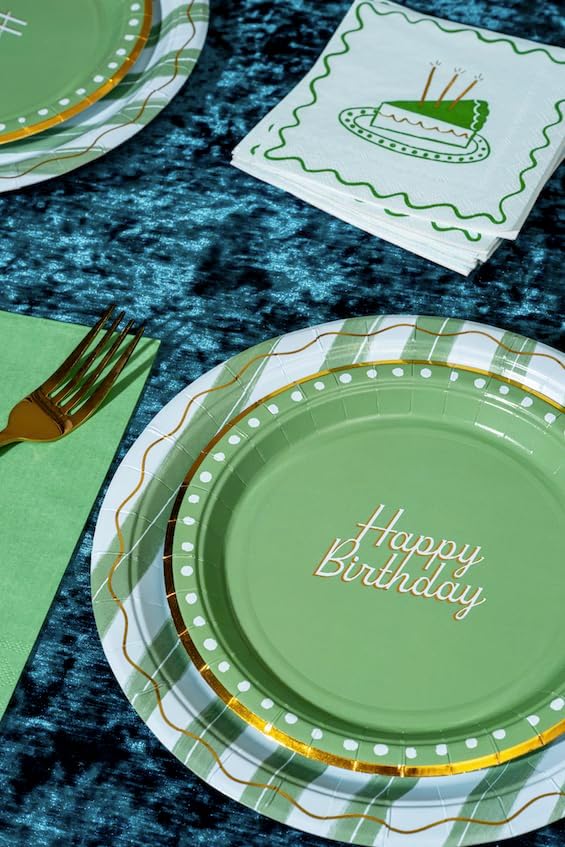 Birthday Party Celebration, Stylish Tableware Set for 8 Guests – Blue/Green