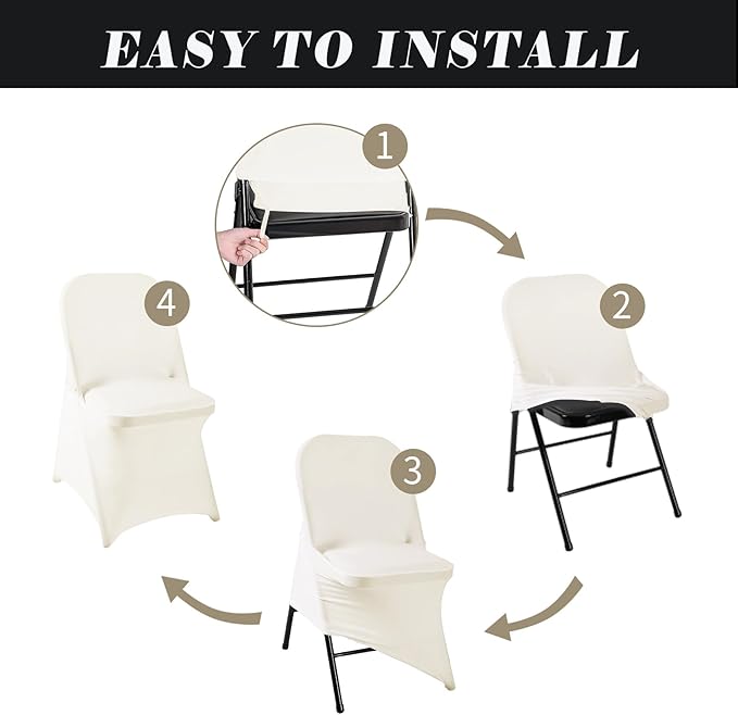 12 PCS Waterproof Stretch Spandex Folding Chair Covers, Dining Room Chair Slipcovers Protector for Wedding, Banquet, Party, Holidays, Celebration and Decoration（Ivory）