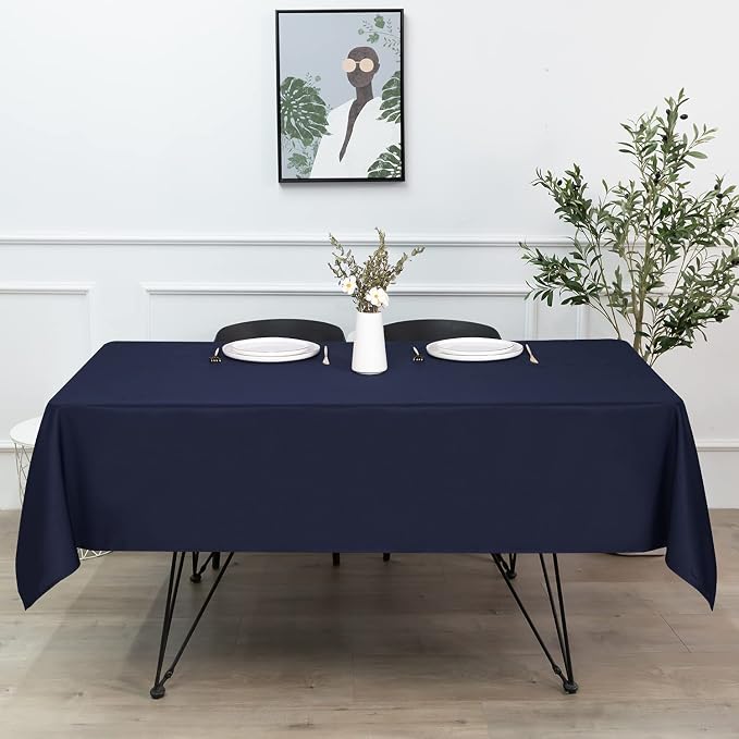 sancua Rectangle Tablecloth - 70 x 90 Inch - Stain and Wrinkle Resistant Washable Polyester Table Cloth, Decorative Fabric Table Cover for Dining Tables, Buffet Parties and Camping, Navy