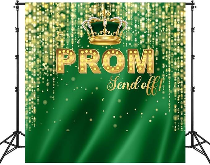 Prom Send Off Backdrop 10x10ft Green and Gold 2026 Graduation Photography Background Party Decorations Class of 2026 Congrats Grad Banner Photo Booth Props