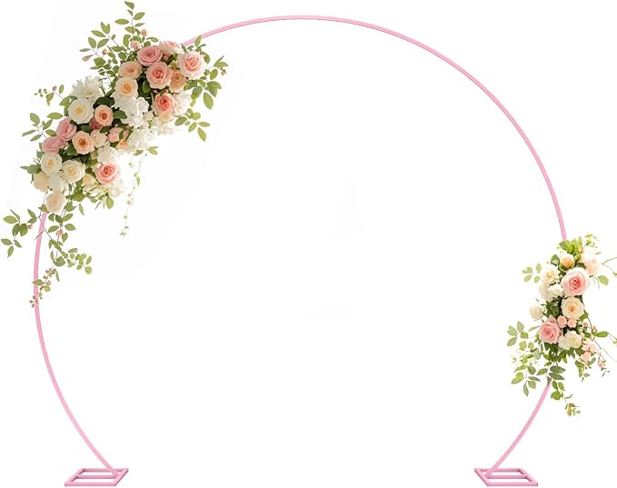 Wedding Arch Round Backdrop Stand Pink Metal Circle Backdrop Stand Circle Balloon Arch Stand Frame for Birthday Party Bridal Shower Anniversary Ceremony Candy Tables Celebration in 2.4x2.8m