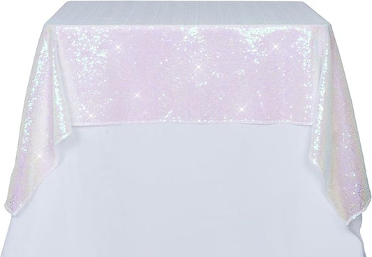 PartyDelight Sequin Tablecloth Sequin Table Overlay Square 50"x 50" Iridescent