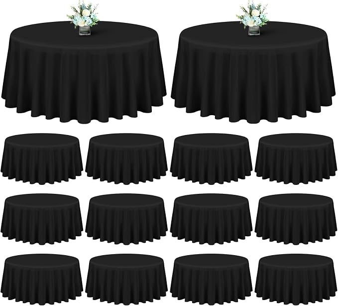 Showgeous 12 Pack Black Polyester Tablecloths - 90 Inch Round Tablecloths for Weddings, Banquets & Parties - Washable, Wrinkle Resistant