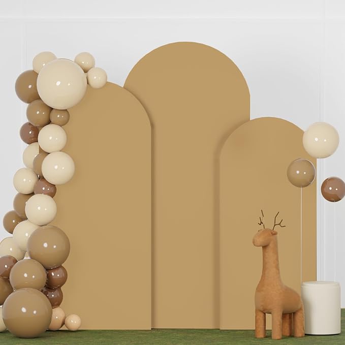 FANPROMS Khaki Spandex Arch Cover 5FT 6FT 7FT Arch Backdrop Covers Set of 3 Tan Wedding Arch Cover for Metal Arch Stand Stretchy Backdrop Arch Cover for Baby Shower Birthday Party Ceremony Decoration