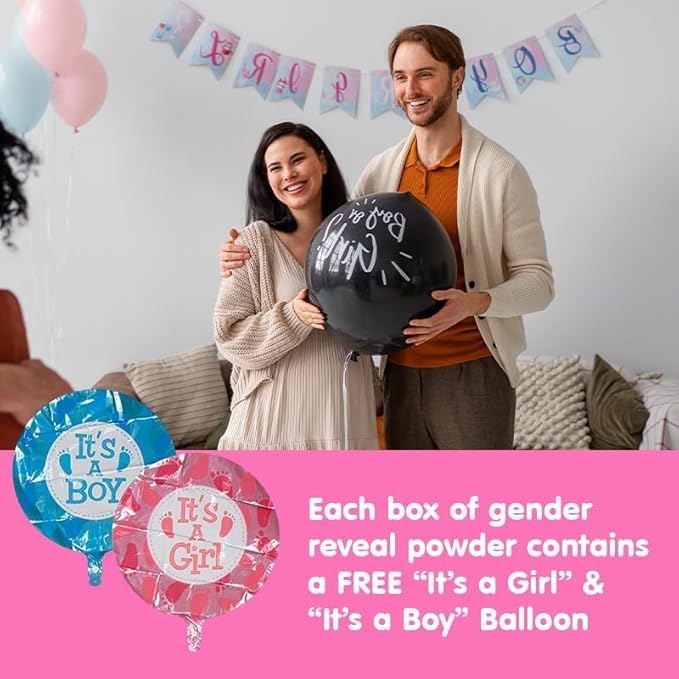 Clover Products Gender Reveal Cannons – 4 Pack (2 Blue & 2 Pink) | 12-Inch Confetti & Powder Poppers | Air-Powered, Biodegradable | Free Balloons Included