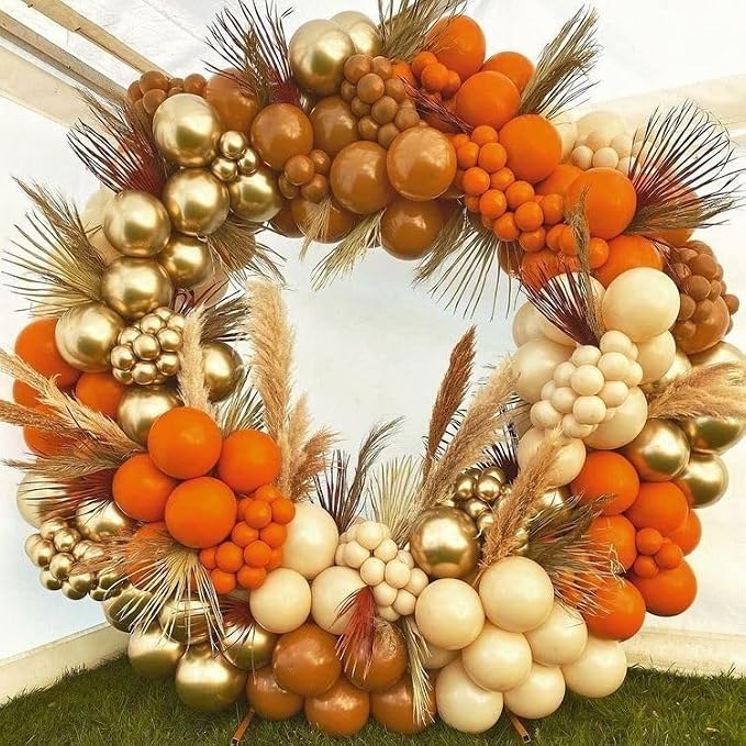 Fall Party Decoration Balloon Arch Kit, Orange Burgundy Brown Beige White Balloons with Maple Leaves Pumpkin Foil Balloons Garland for Thanksgiving Autumn Harvest Birthday Baby Shower Decor Supplies