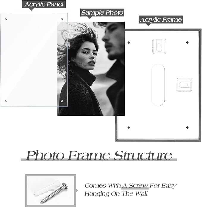 TWING 5x7 Picture Frame, Acrylic Photo Frame Self Standing Magnetic Color Floating Picture Frame Use as 5x7, 5x5, 4x6 - Horizontal and Vertical Formats for Wall and Tabletop Display, Grey, 1 Pack