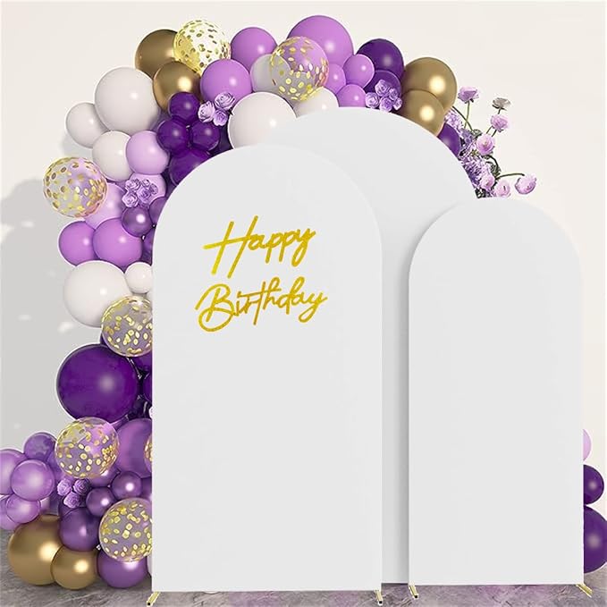 HAINARverS 6FT//6.6FT/7.2FT White Arch Backdrop Cover Spandex with Glitter Gold Happy Birthday Sign for Wedding Birthday Party Ceremony Banquet Decoration(White)