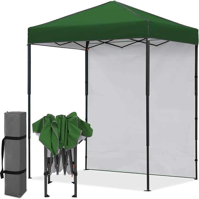 EAGLE PEAK 6x4 Instant Pop Up Canopy Tent with 1 Side Wall Panel, Straight Leg Sun Shelter, Portable Canopy with Carry Bag for Camping, Beach & Sports, Green