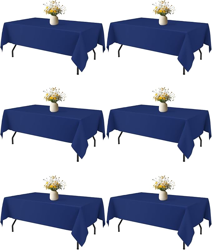 Niuara Navy Blue Fabric Rectangle Table Cloth - 6 Pack, 60" × 84" Washable Tablecloth for 5FT Tables, Wrinkle-Resistant & Heat-Proof Table Cover for Weddings, Dinners & Parties
