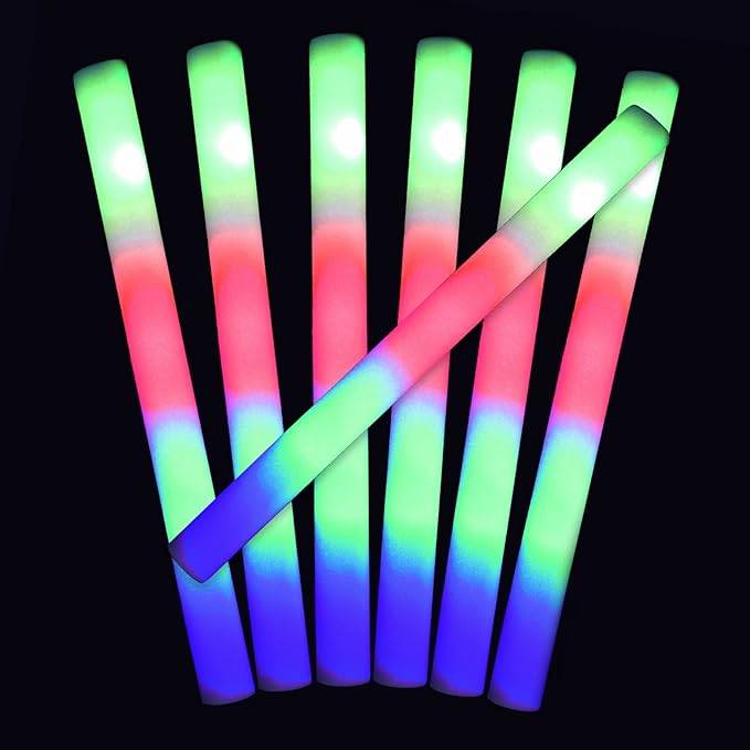150 LED Party Foam Light Sticks Batons Wand for Wedding, Parties, Birthdays, Guests, Party, DJ, Concerts, Festivals, Events, Promotions Party Favors 3 Color Lighting Modes Batteries 16"