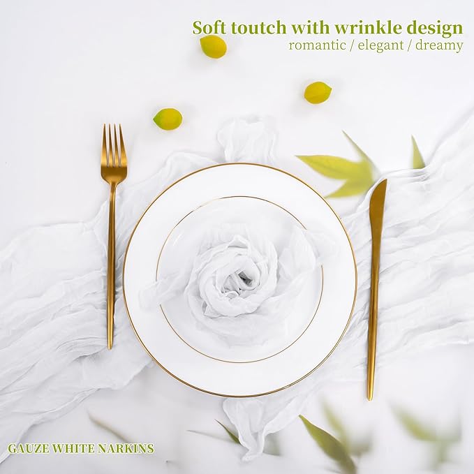 60 PCS White Gauze Cheesecloth Napkins,20x20 Inch Gauze Napkin Rustic Wrinkled Cheesecloth Napkin Bulk Washable Dinner Table Napkins for Wedding Party Bridal Shower Baby Shower Events Decor