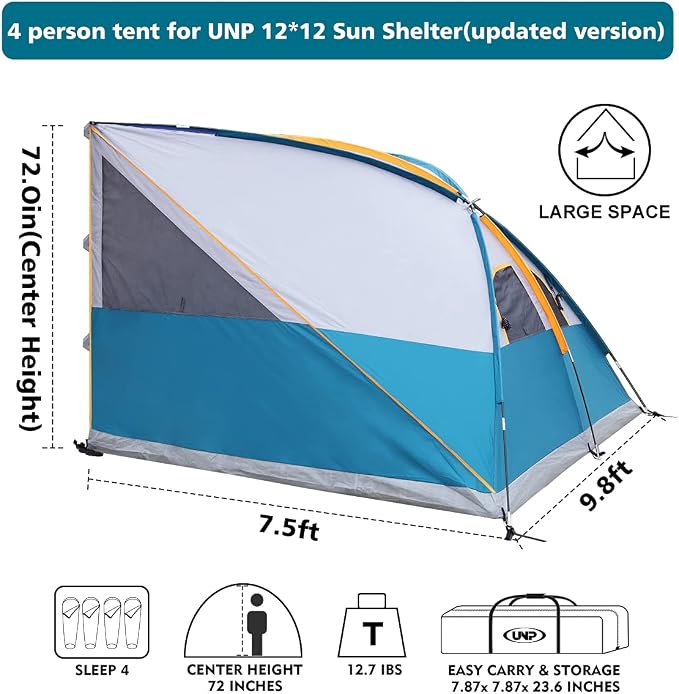 UNP Canopy Side Tent, Camping Cube Tents for Pop Up Canopies,Easy Up Side Tents for 4-Person, Fit for 10'x10' Outdoor Canopy Tent (Ocean Blue)