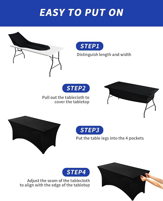 Fixwal 6 Pack Black Tablecloth Rectangle 6Ft, Stretch Spandex Fitted Table Cover for Party, Trade Show, Wedding, Buffet, Graduation, Vendor Stand